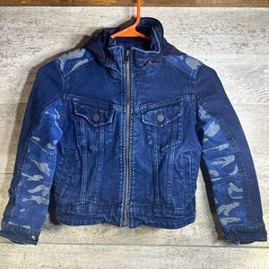 Gap Kids Blue Denim Camo Hooded Jacket - Size Small (6-7)